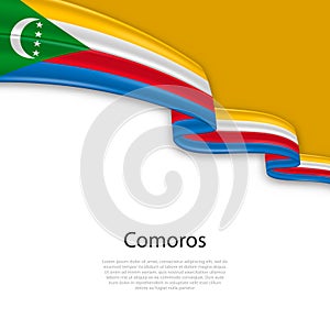 Waving ribbon with flag of Comoros