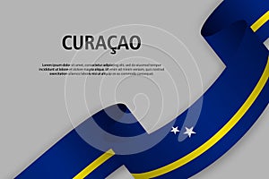 Waving ribbon with Flag of Curacao,
