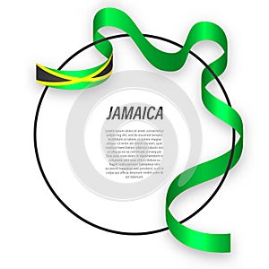 Waving ribbon flag of Jamaica on circle frame. Template for inde