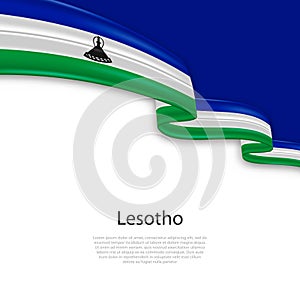 Waving ribbon with flag of Lesotho