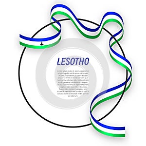 Waving ribbon flag of Lesotho on circle frame. Template for inde