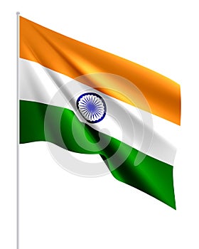 Waving Rippled Flag of India on White Background