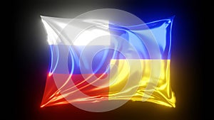 Waving Russian-Ukrainian flag close-up