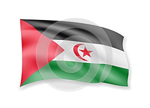 Waving Saharan Arab Democratic Republic flag on white. Flag in the wind