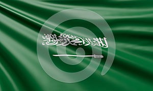 Waving Saudi Arabia Flag Satin Fabric - 3D Illustration