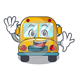 Waving school bus character cartoon