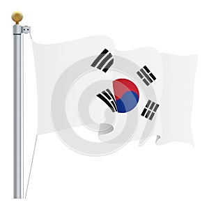 Waving South Corea Flag Isolated On A White Background. Vector Illustration. photo