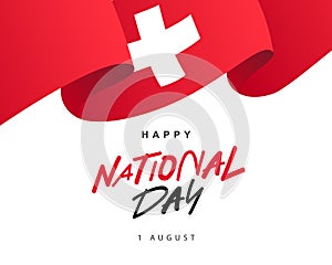 The waving Swiss flag. Happy National Day, August 1st. Confederation Day in Switzerland. Vector illustration