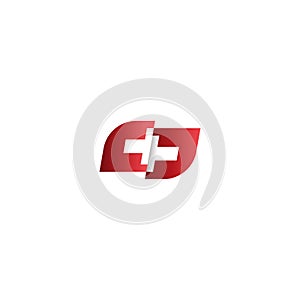 Waving swiss flag with white cross. Abstract Swiss flag ribbon logo white background. Red cross icon. Swiss flag vector icon.