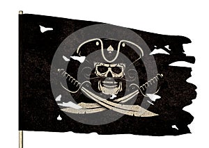 Waving torn pirate flag with a jolly roger