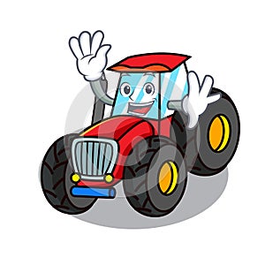 Waving tractor character cartoon style