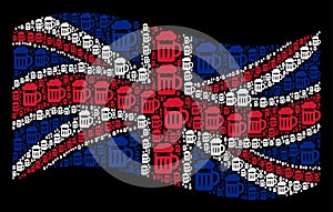 Waving United Kingdom Flag Mosaic of Beer Glass Icons