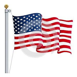 Waving United States of America Flag. UK Flag Isolated On A White Background. Vector Illustration