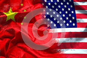 Waving USA and China flag. multinational company investment between US and China, financial concept.