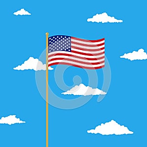 Waving USA flag in the cloudy sky