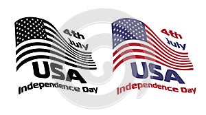 Waving USA national flag with 4th July sign vector
