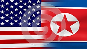 Waving USA and North Korea Flag, ready for seamless loop