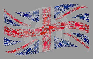 Waving Vaccine Great Britain Flag - Mosaic of Viral and Syringe Icons