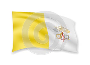 Waving Vatican flag on white. Flag in the wind