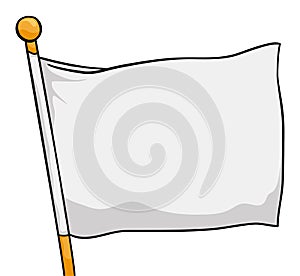 Waving white flag with golden handle in cartoon style, Vector illustration