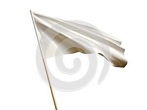 Waving white flag on white background 3D illustration