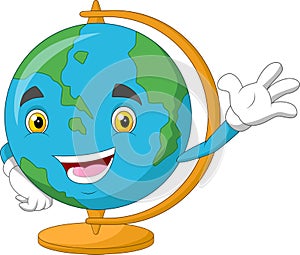 Waving world globe character cartoon