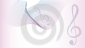 Wavy abstract lines with musical clef on a colored background. Vector illustration, banner, poster.