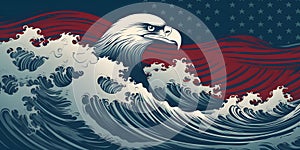 Wavy American flag with an eagle
