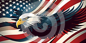 Wavy American flag with an eagle