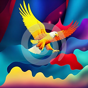 Wavy American flag with an eagle symbolize. Generative AI