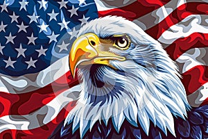 Wavy American flag with an eagle symbolizing strength and freedom. 4th of July Memorial or Independence day background. Generative