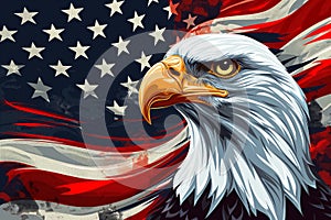 Wavy American flag with an eagle symbolizing strength and freedom. 4th of July Memorial or Independence day background. Generative