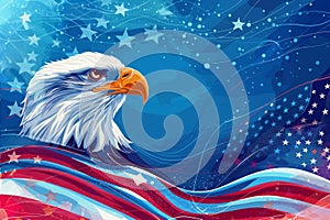 Wavy American flag with an eagle symbolizing strength and freedom. 4th of July Memorial or Independence day background. Generative