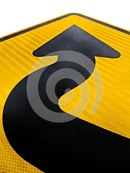 Wavy arrow on road sign pointing up for success