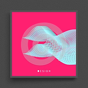 Wavy background. Array with dynamic particles. Composition with motion effect. 3d technology style. Vector illustration