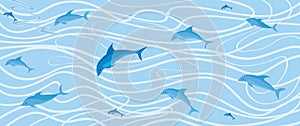 Wavy background with dolphins
