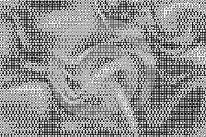 Wavy bitmap pattern background with pixel. Gradient dotted halftone video dither effect. Vector retro game glitch photo