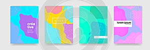 Wavy blue, orange, green, purple color gradient pattern on white background. Vector trend shape for brochure cover template design