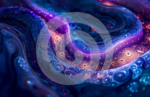 Wavy blue and purple layers of colors, abstract psychedelic fractal background
