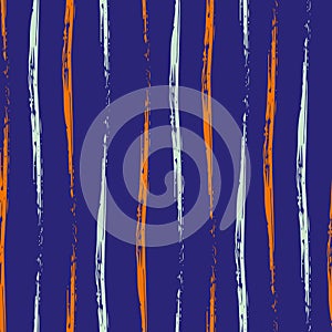 Wavy brush stroke striped vector seamless pattern background. Undulating painterly vertical alternating blue orange
