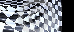 Wavy checkered flag under the lights isolated on a black background