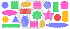 Wavy circular, rectangular, star, oval, triangle shape elements set, squiggly borders, scalloped wavy frames