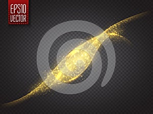 Wavy Cloud of golden glittering dust. Vector illustration.