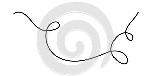 Wavy curly stroke one line art, hand drawn scribbly dividing loop element drawing continuous contour. Twiddle swirl separator