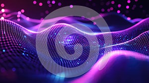 Wavy digital matrix generating abstract data visualization background