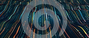 Digital structure, big data concept 3D illustration. Coded data loop. Cyberspace background