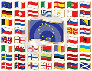 Wavy flags with gold frame - Europe