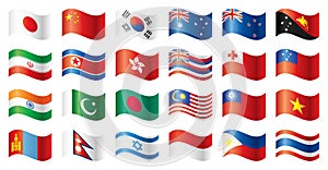 Wavy flags set - Asia & Oceania