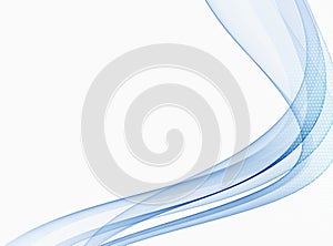 Wavy flow of smoky transparent blue wave on a white background. Abstract background.