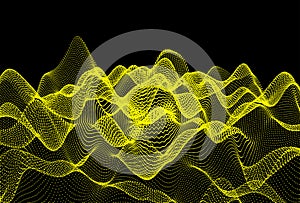 Wavy grid background. 3d abstract vector illustration with particle